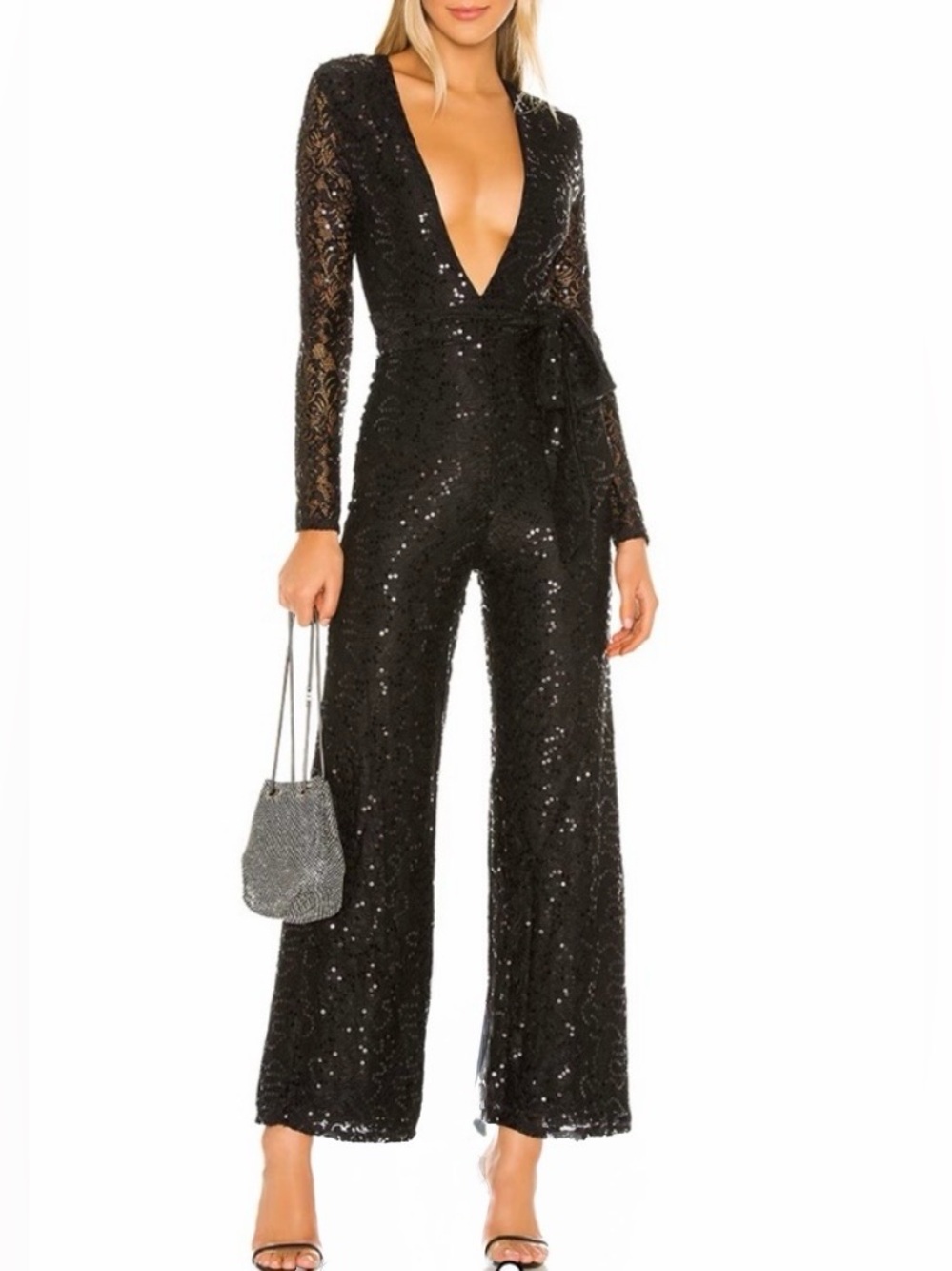 LOVERS + Friends Leighton Sequin Jumpsuit Black Size S Cocktail Party Bombshell